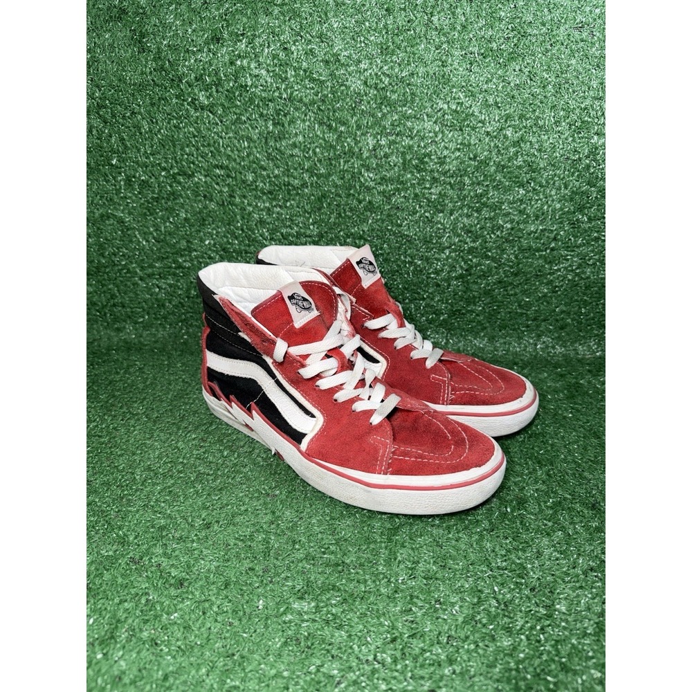 Vans Sk8-Hi Bolt Black Red Suede Canvas Skate Shoes Hi Top Sneaker Men's Size 8 - Picture 2 of 12
